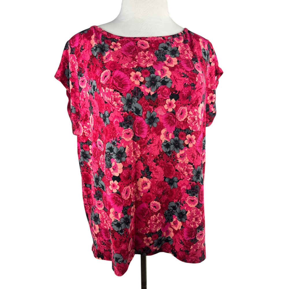 ✨2/$20 Talbots Floral Cap Sleeve Top Stretchy Knit 3Xp Plus Size 3X Petite - Picture 3 of 11